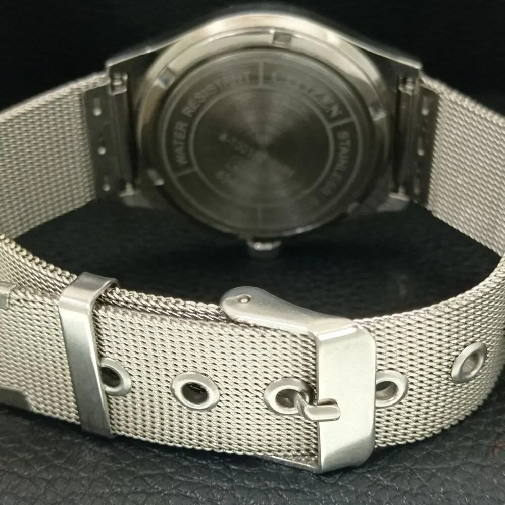 Vintage 1983 Citizen Manual Wound Mens Silver Watch & White accents
